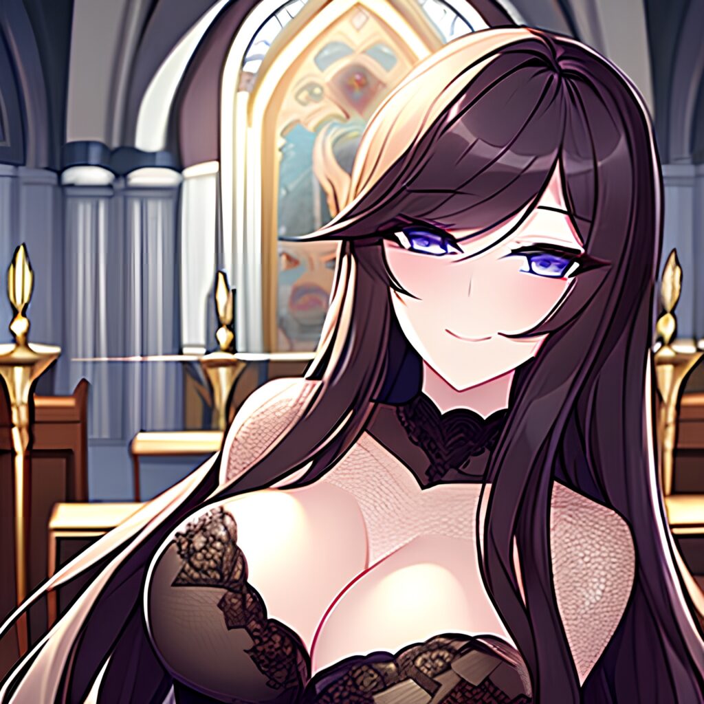 messy hair woman church fishnet long hair brunette 