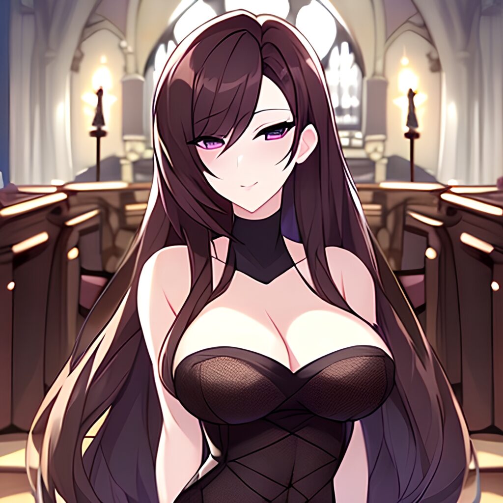 messy hair woman church fishnet long hair brunette 