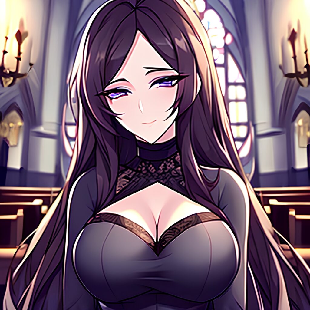 messy hair woman church long hair brunette fishnet