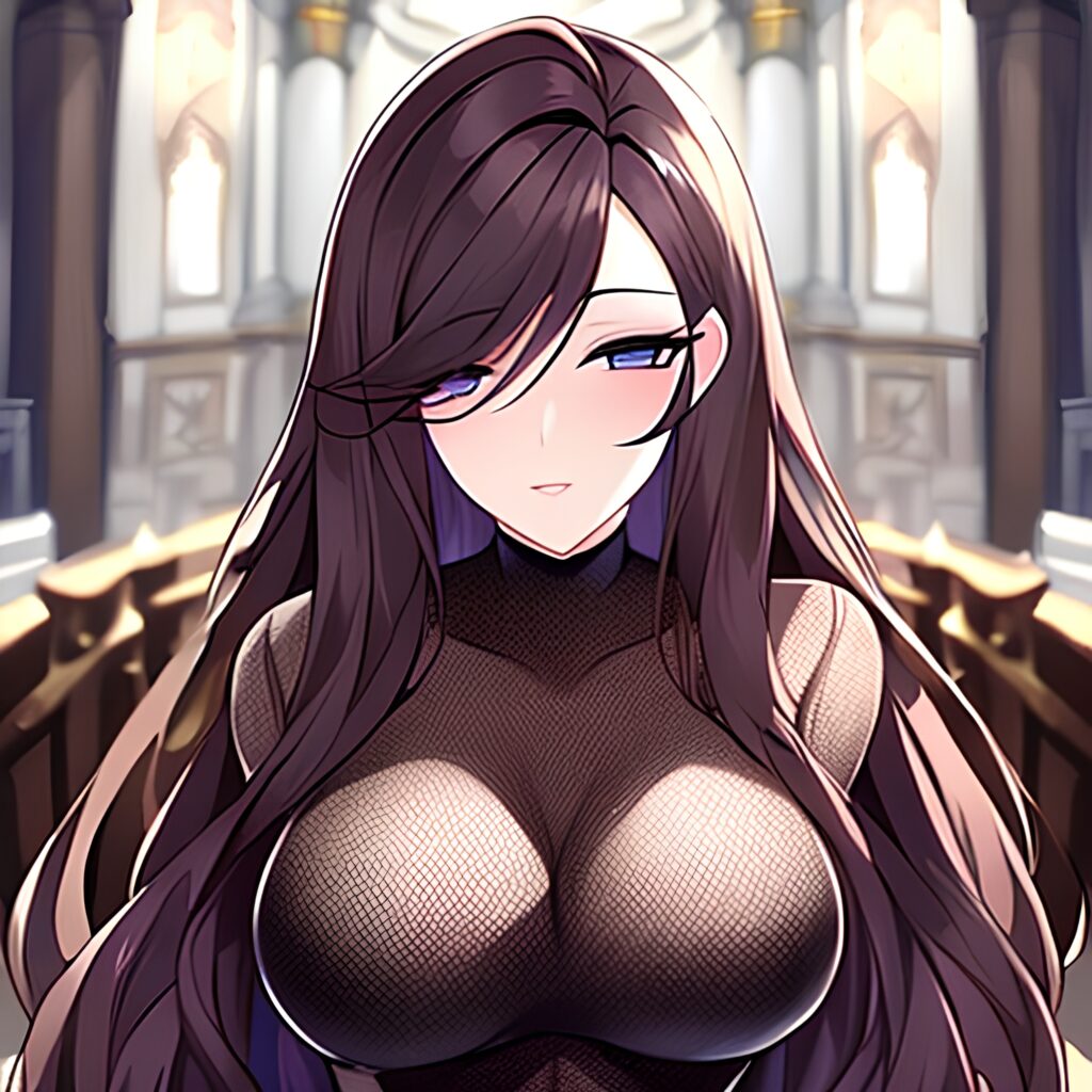 messy hair woman church long hair fishnet brunette 