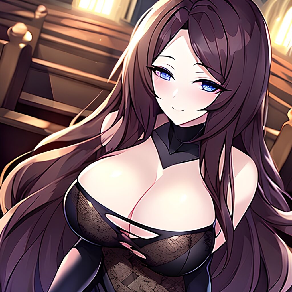 messy hair woman church long hair fishnet brunette 