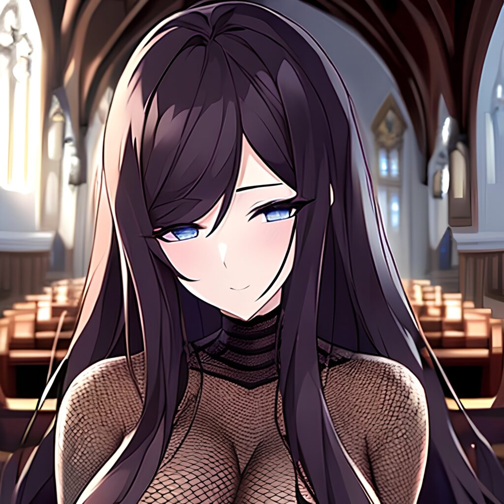 messy hair woman church long hair fishnet brunette 