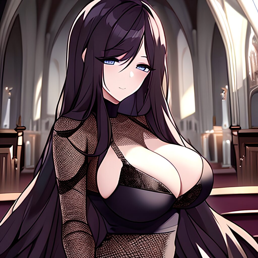 messy hair woman fishnet brunette church long hair 
