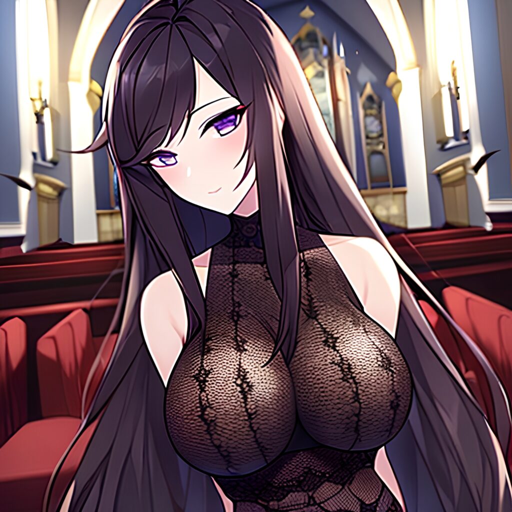 messy hair woman fishnet brunette church long hair 