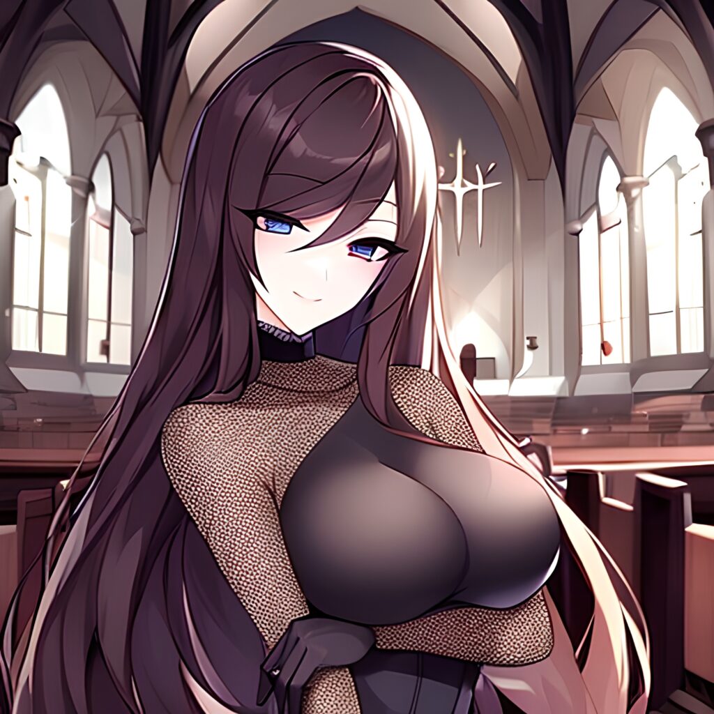 messy hair woman fishnet brunette church long hair 