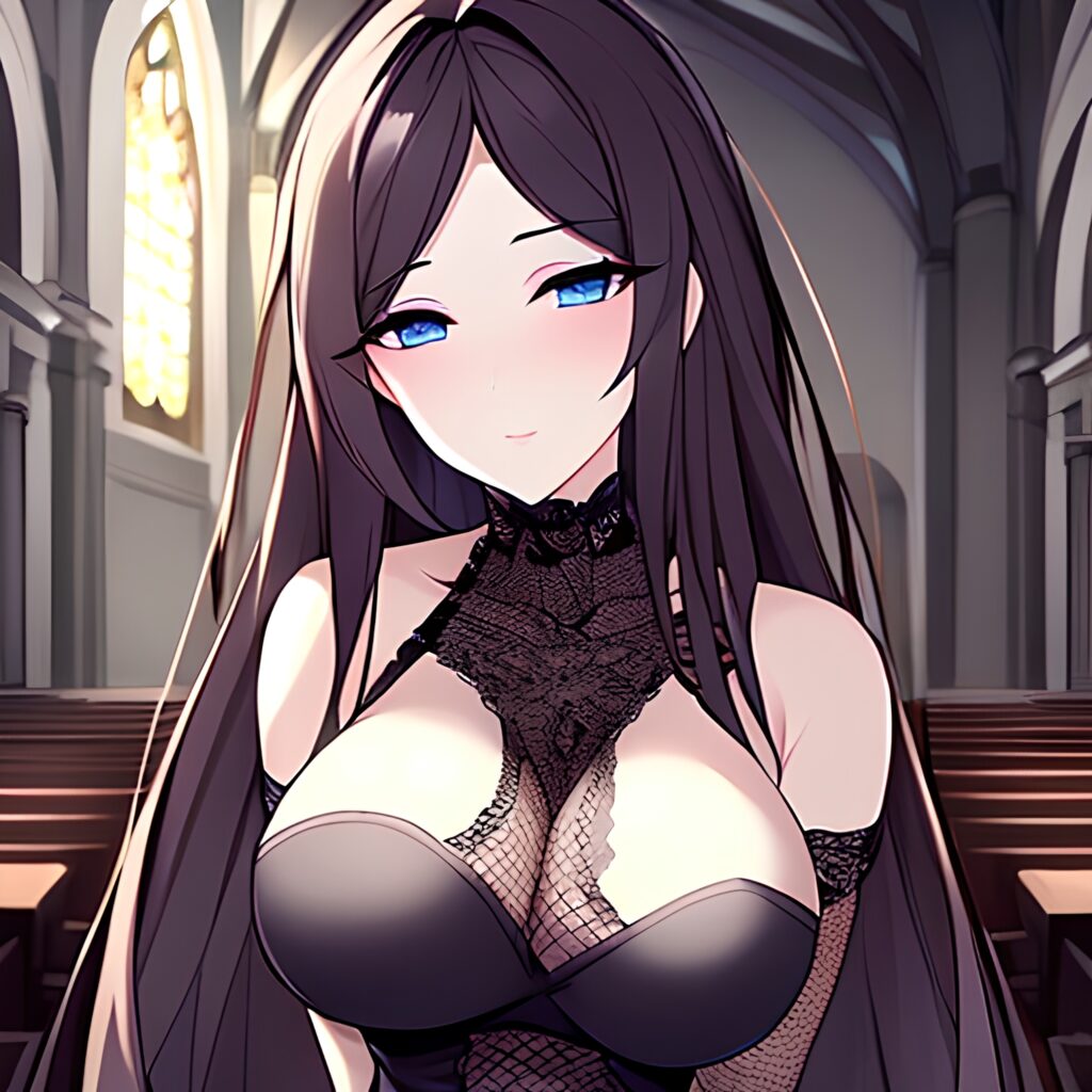 messy hair woman fishnet brunette church long hair 