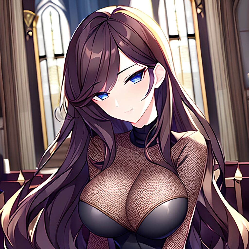 messy hair woman fishnet brunette long hair church 