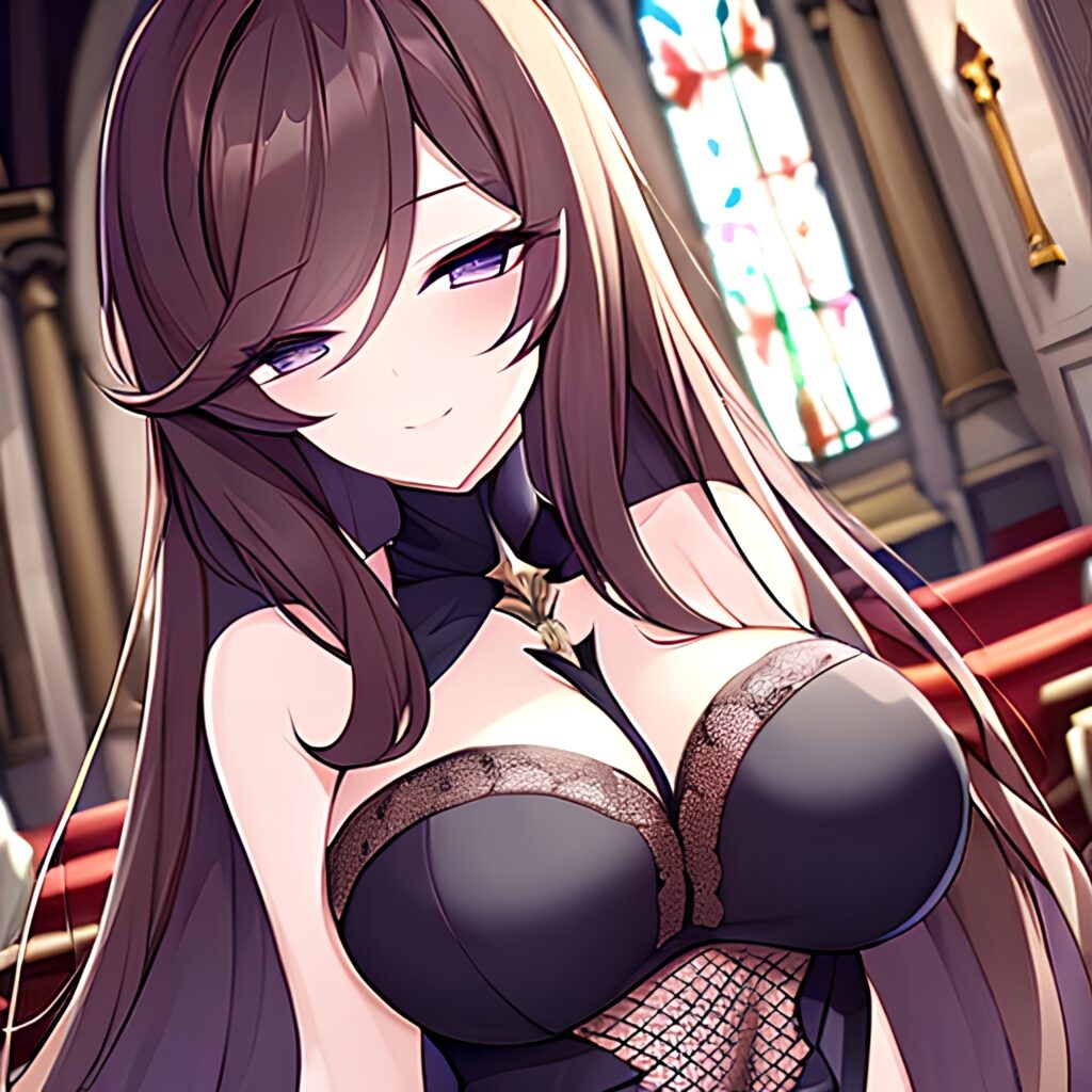 messy hair woman fishnet brunette long hair church 