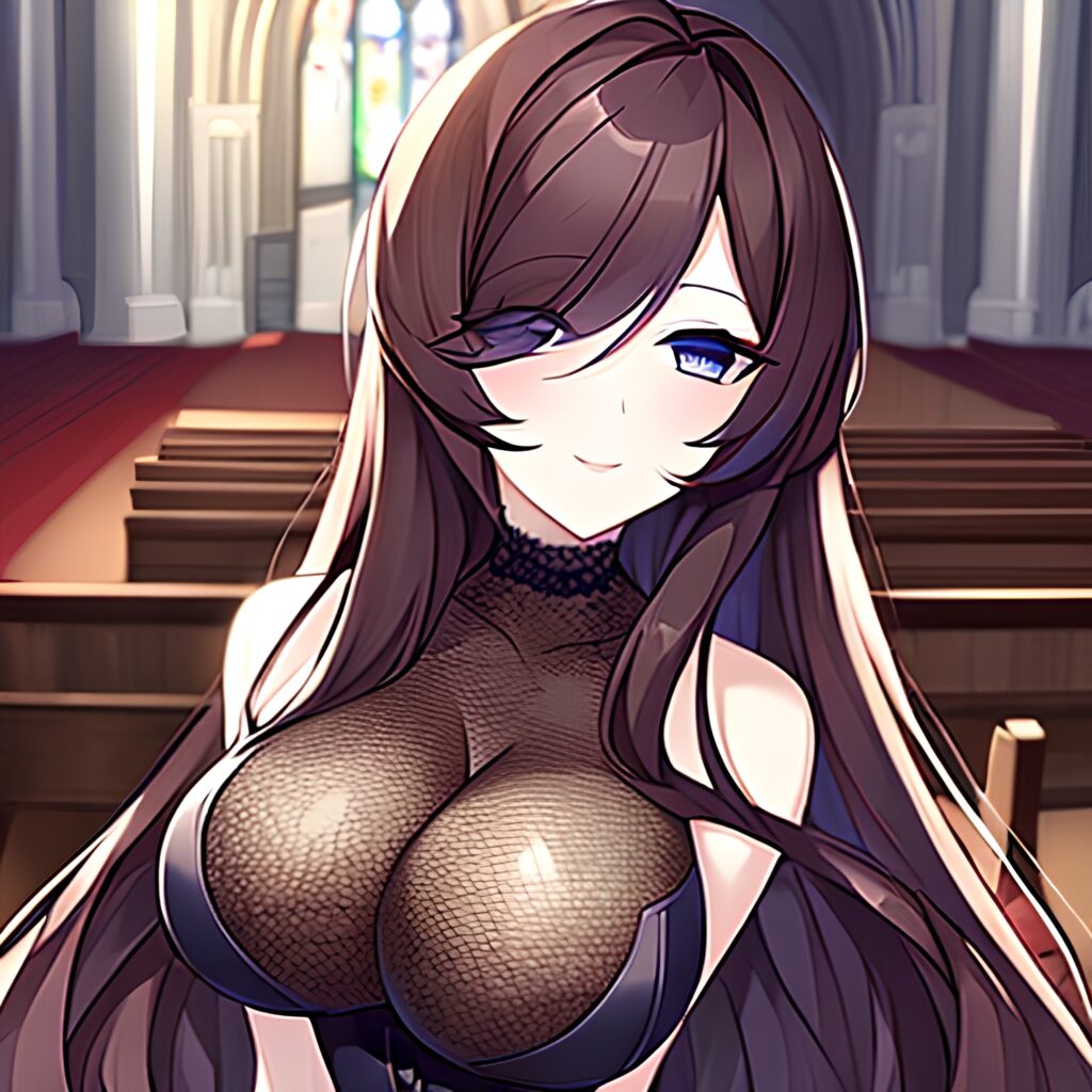 messy hair woman fishnet church brunette long hair 