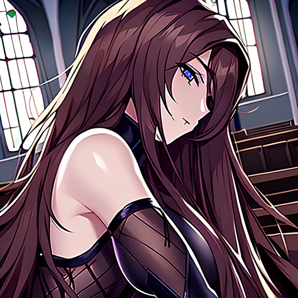 messy hair woman fishnet church brunette long hair 