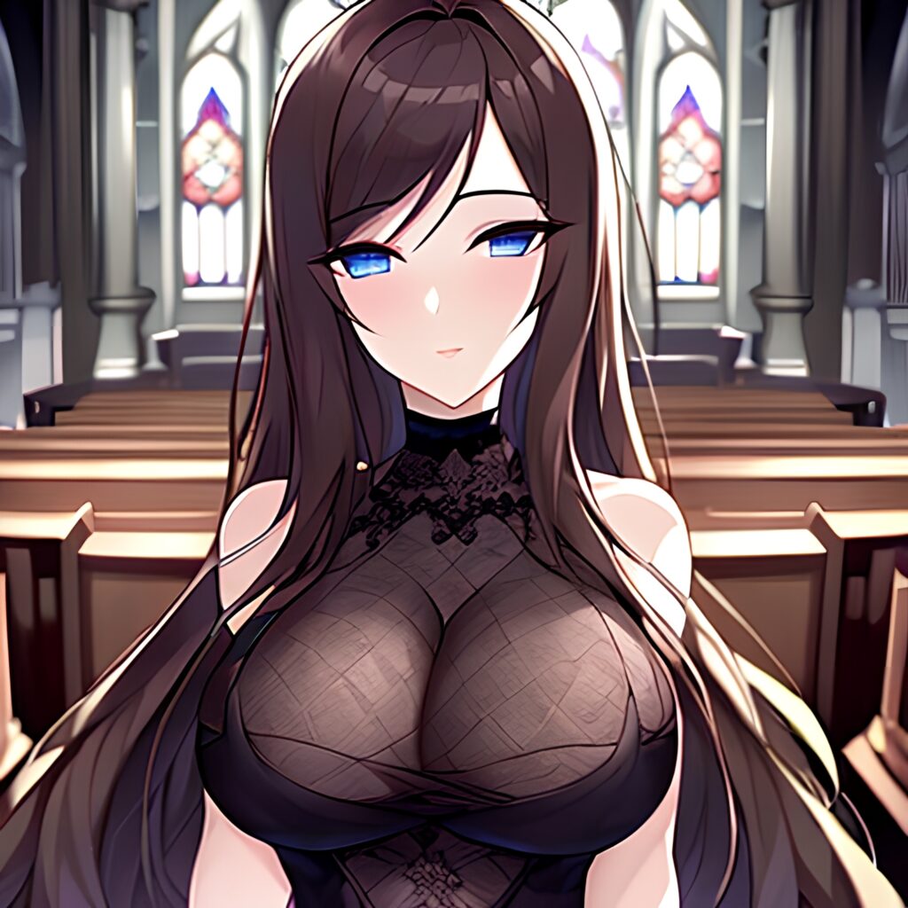 messy hair woman fishnet church long hair brunette 