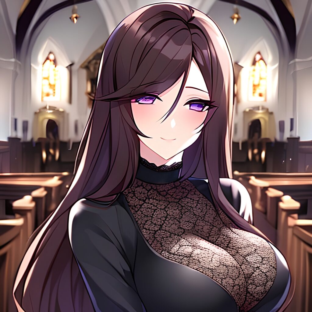 messy hair woman fishnet church long hair brunette 