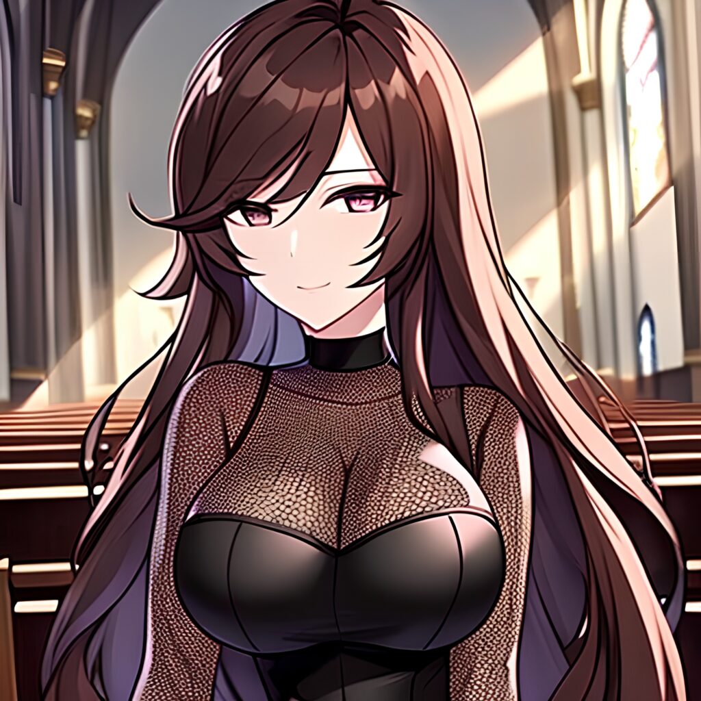 messy hair woman fishnet long hair brunette church 