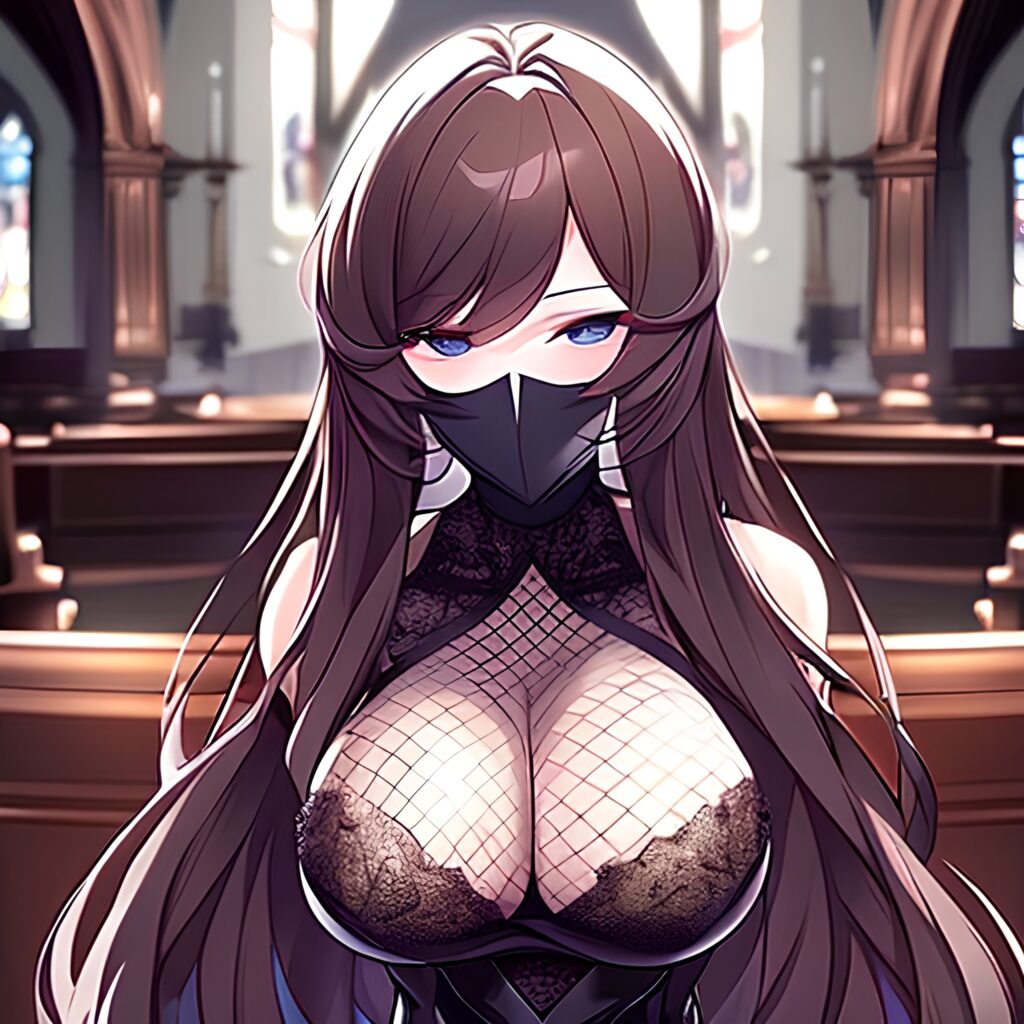 messy hair woman fishnet long hair church brunette 