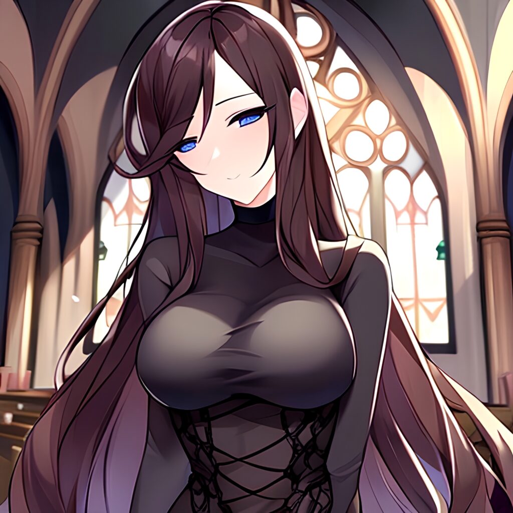 messy hair woman fishnet long hair church brunette