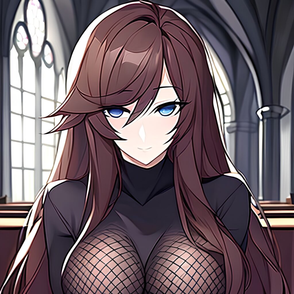 messy hair woman fishnet long hair church brunette