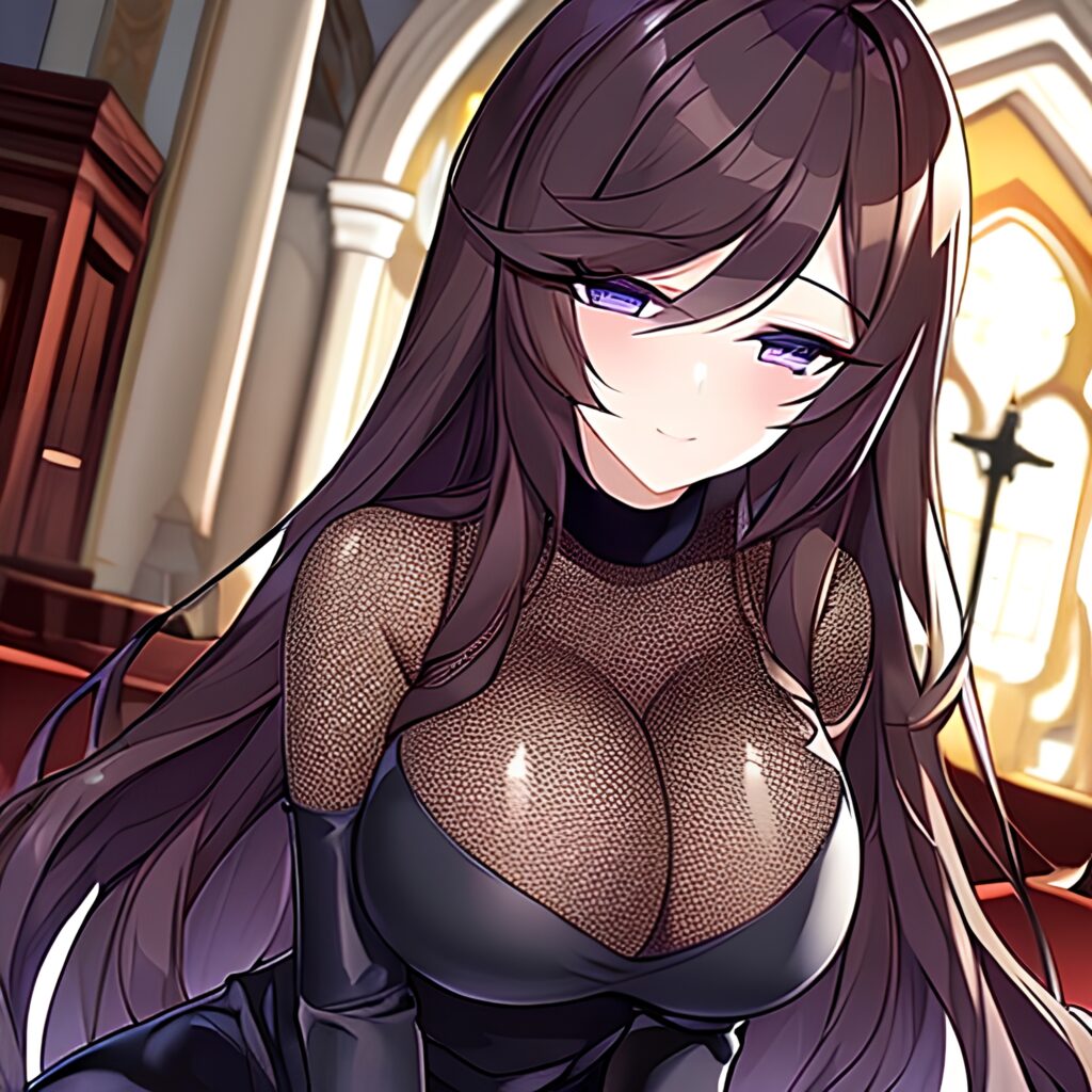 messy hair woman fishnet long hair church brunette 