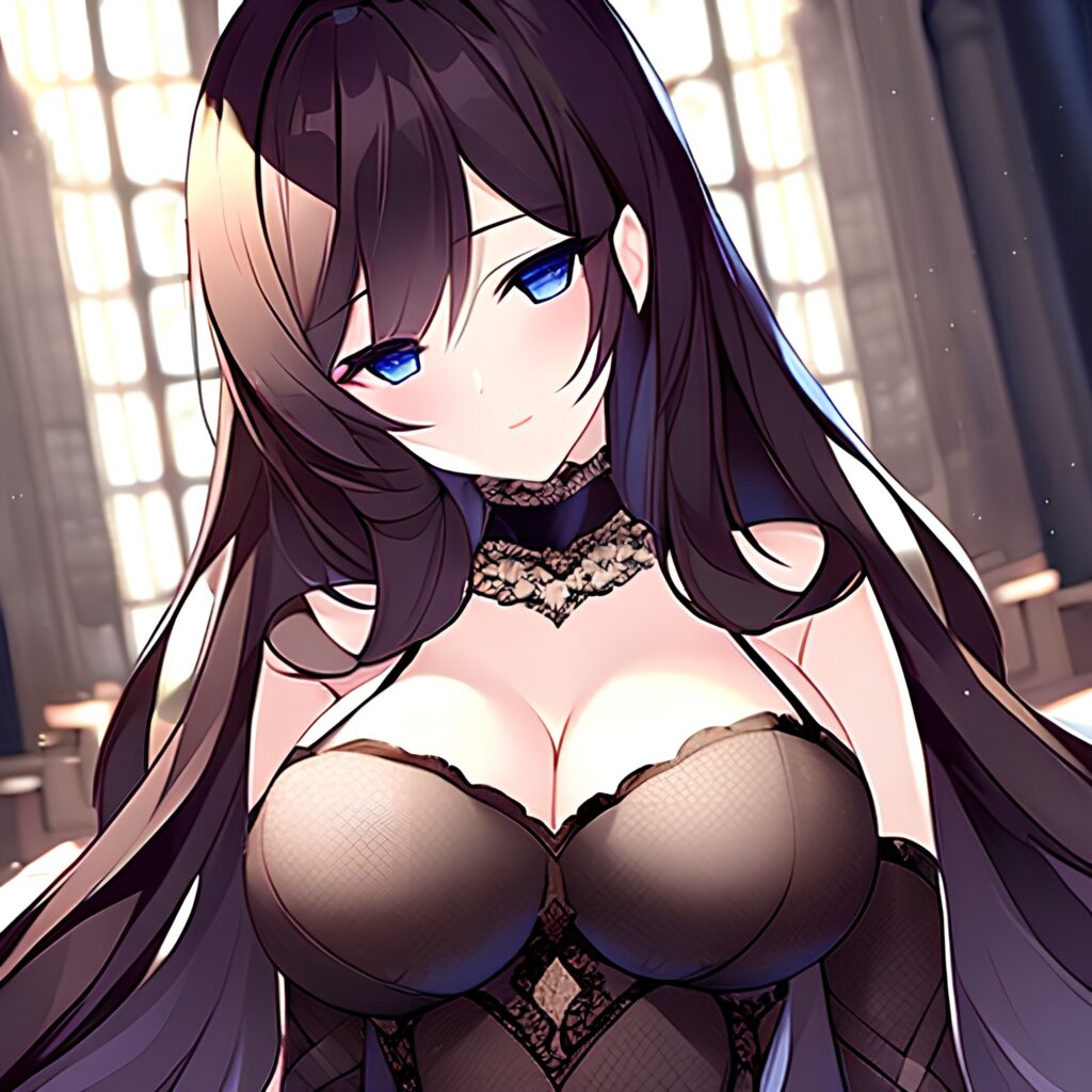 messy hair woman long hair brunette church fishnet