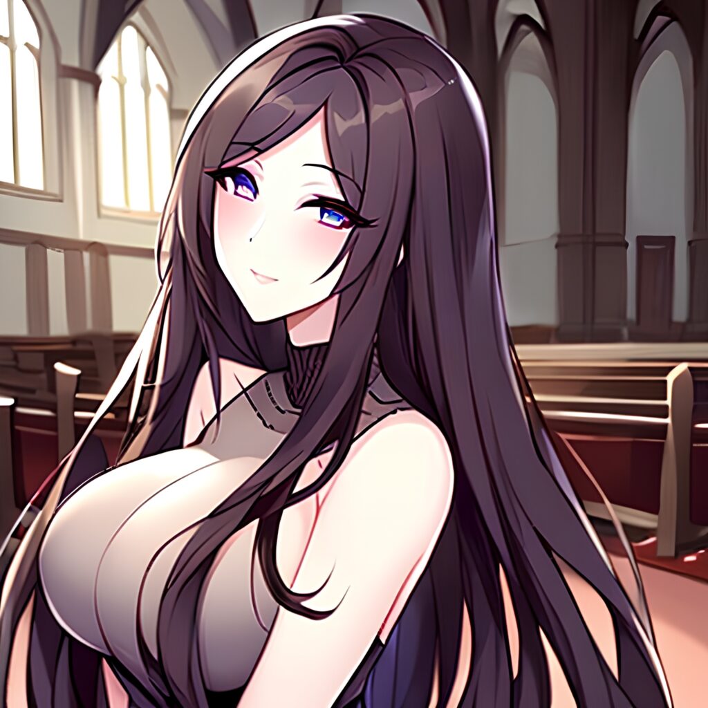 messy hair woman long hair brunette fishnet church 