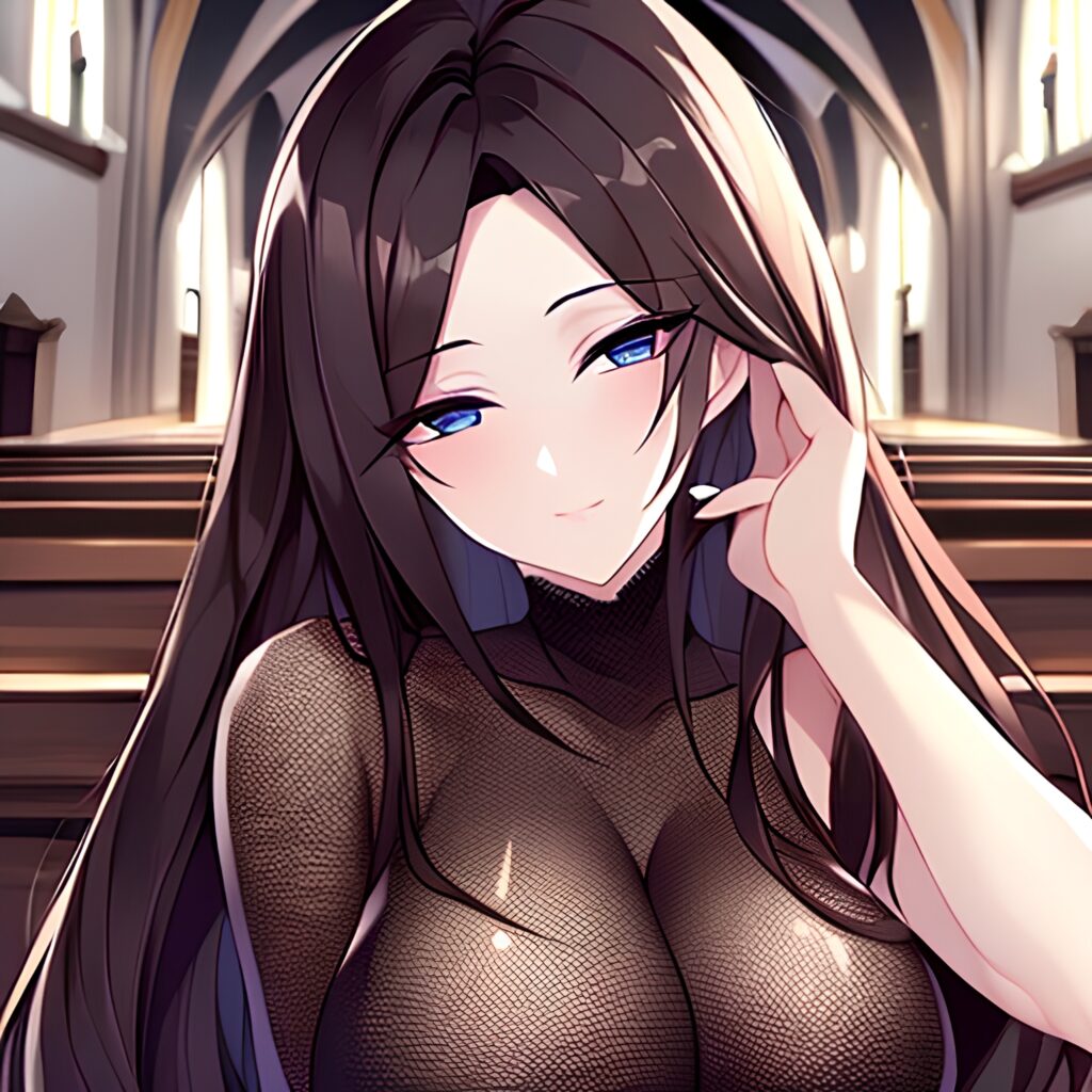 messy hair woman long hair brunette fishnet church