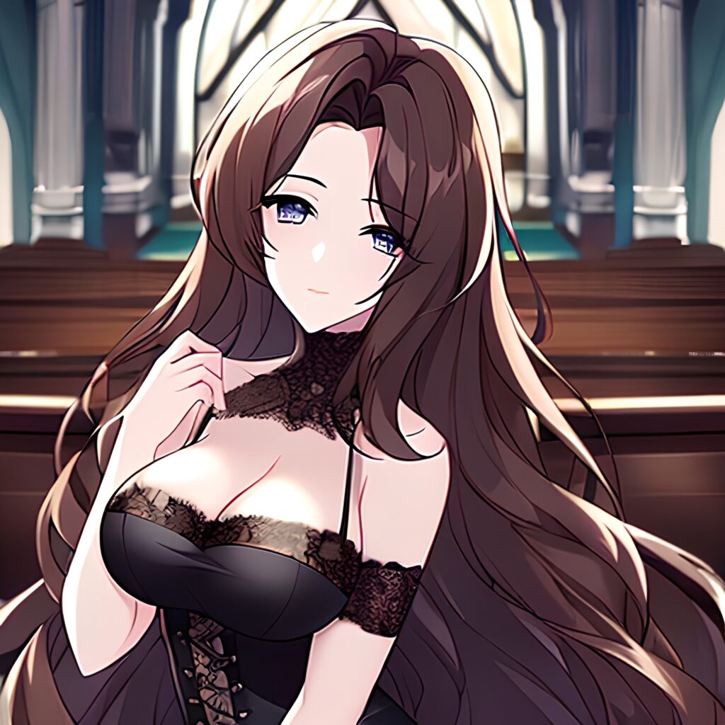 messy hair woman long hair brunette fishnet church 