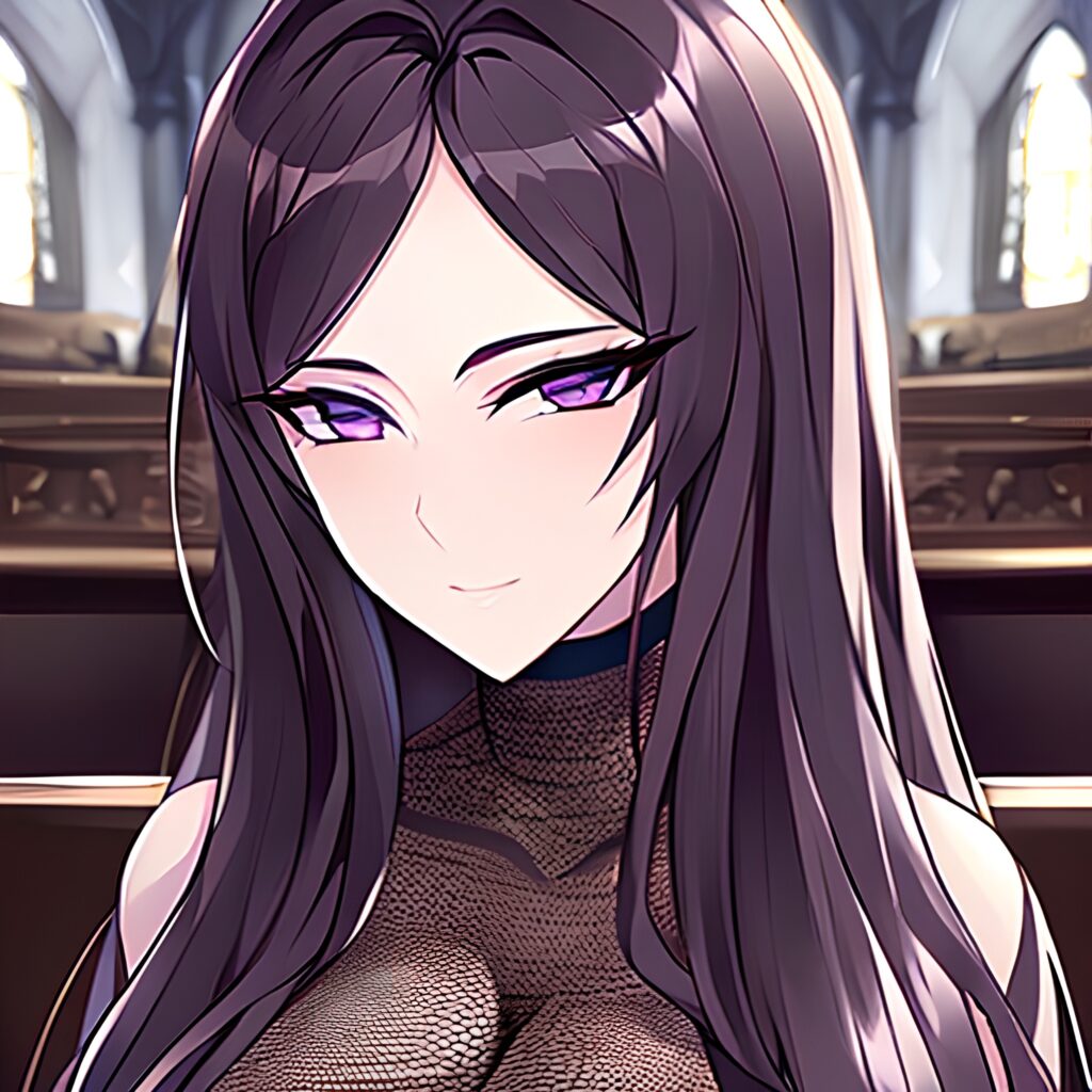 messy hair woman long hair church brunette fishnet