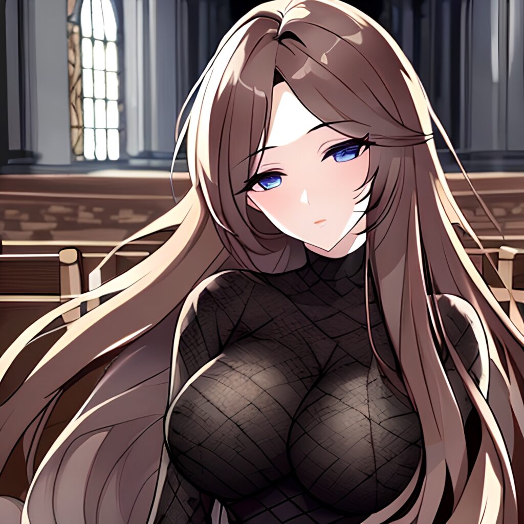 messy hair woman long hair church brunette fishnet