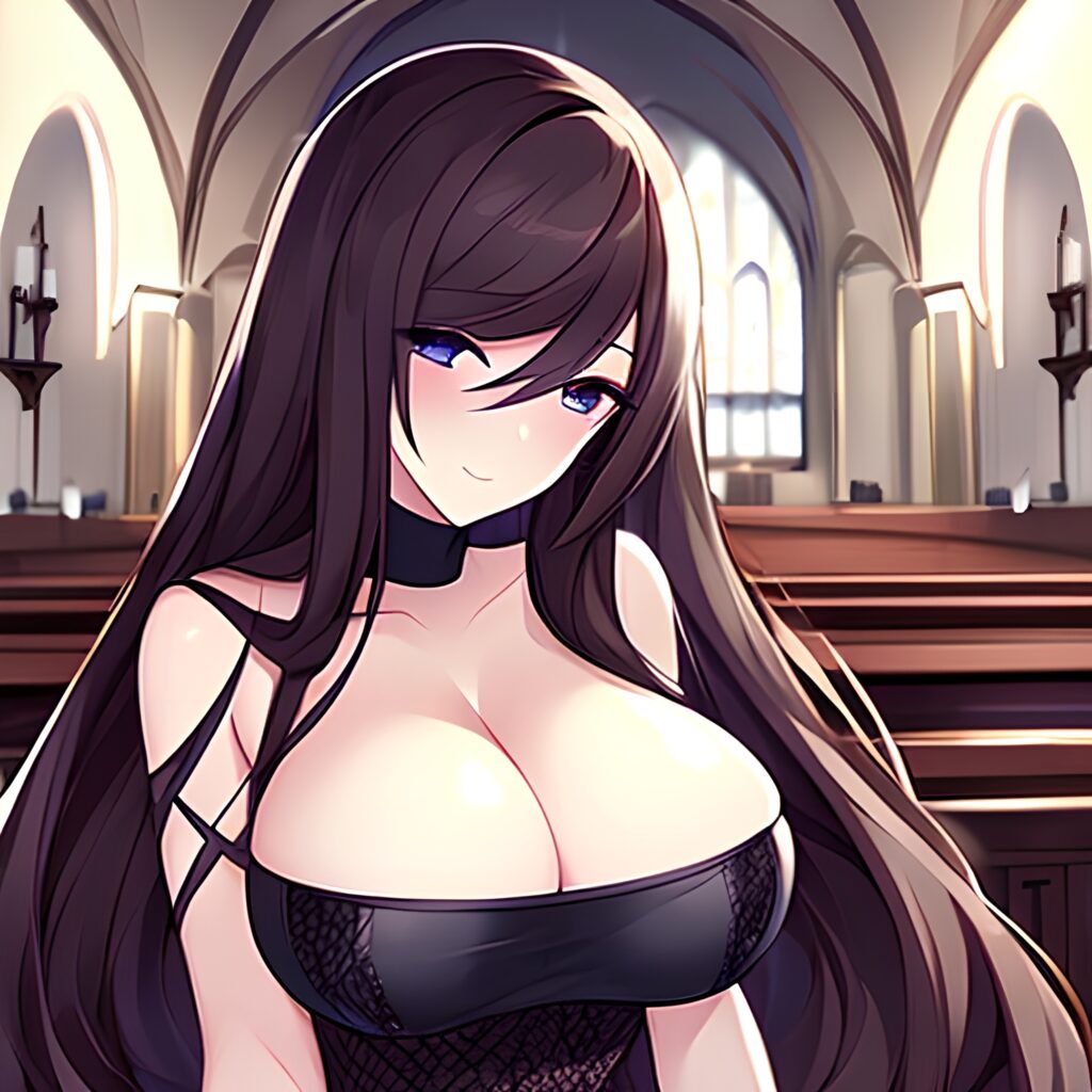 messy hair woman long hair church brunette fishnet 