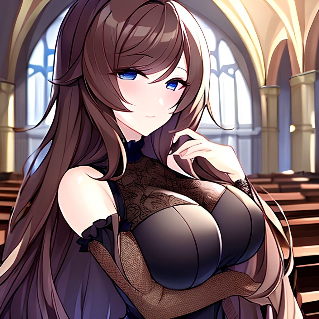 messy hair woman long hair church fishnet brunette