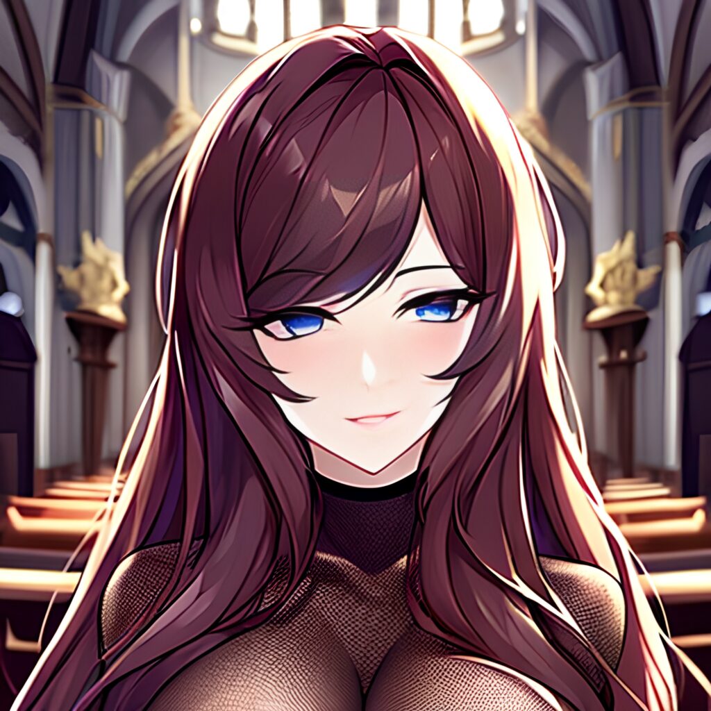 messy hair woman long hair church fishnet brunette