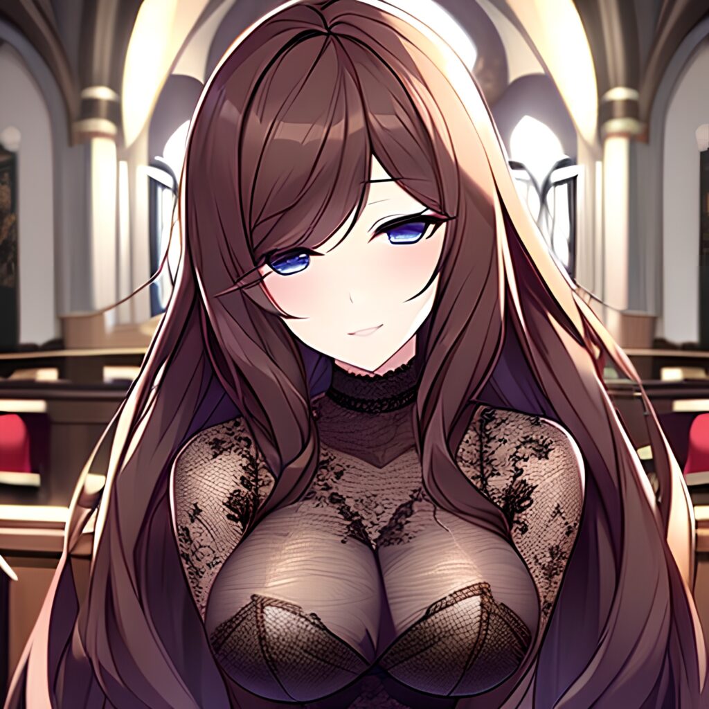 messy hair woman long hair church fishnet brunette 