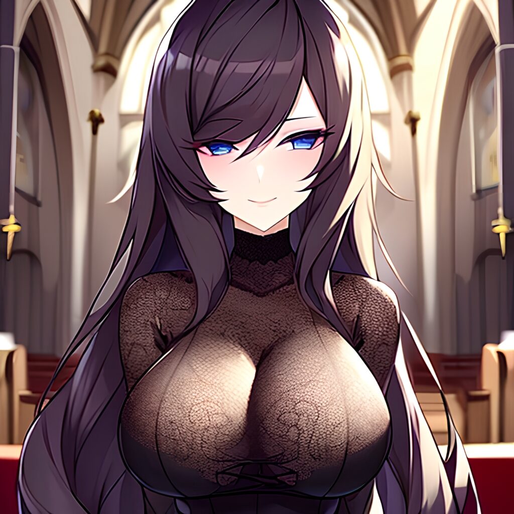 messy hair woman long hair fishnet brunette church 