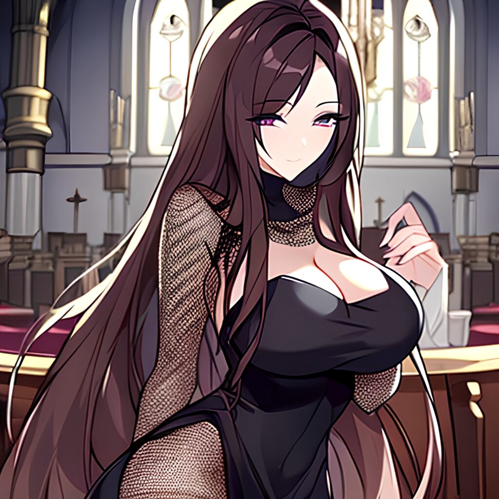 messy hair woman long hair fishnet church brunette
