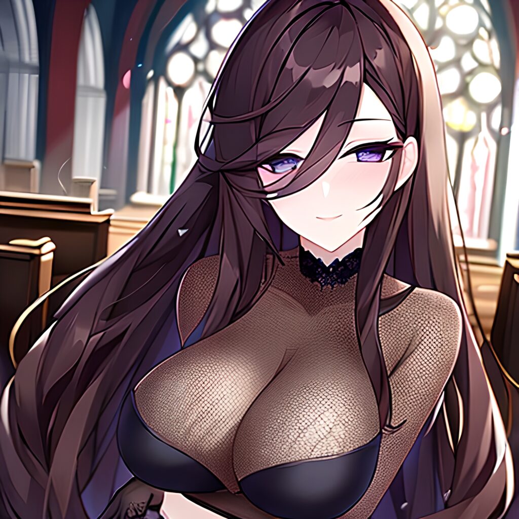 messy hair woman long hair fishnet church brunette