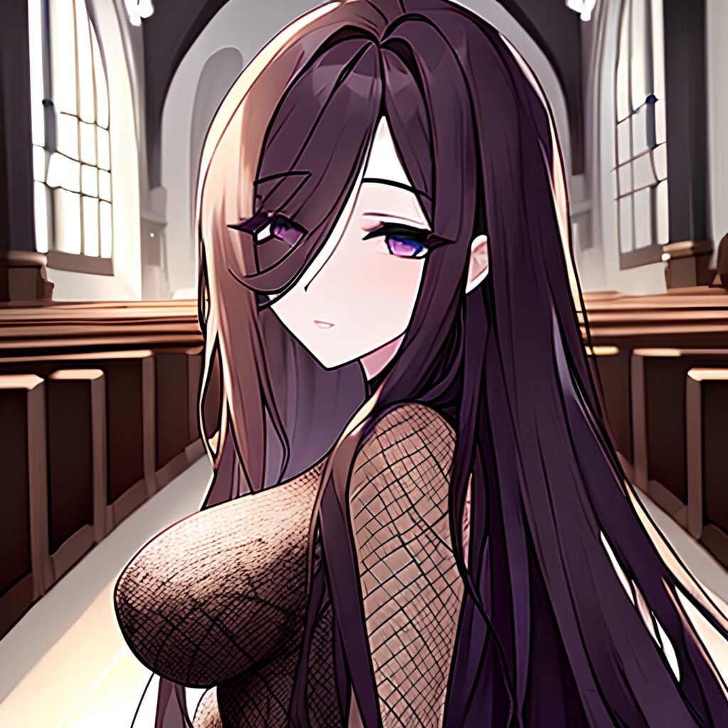 messy hair woman long hair fishnet church brunette