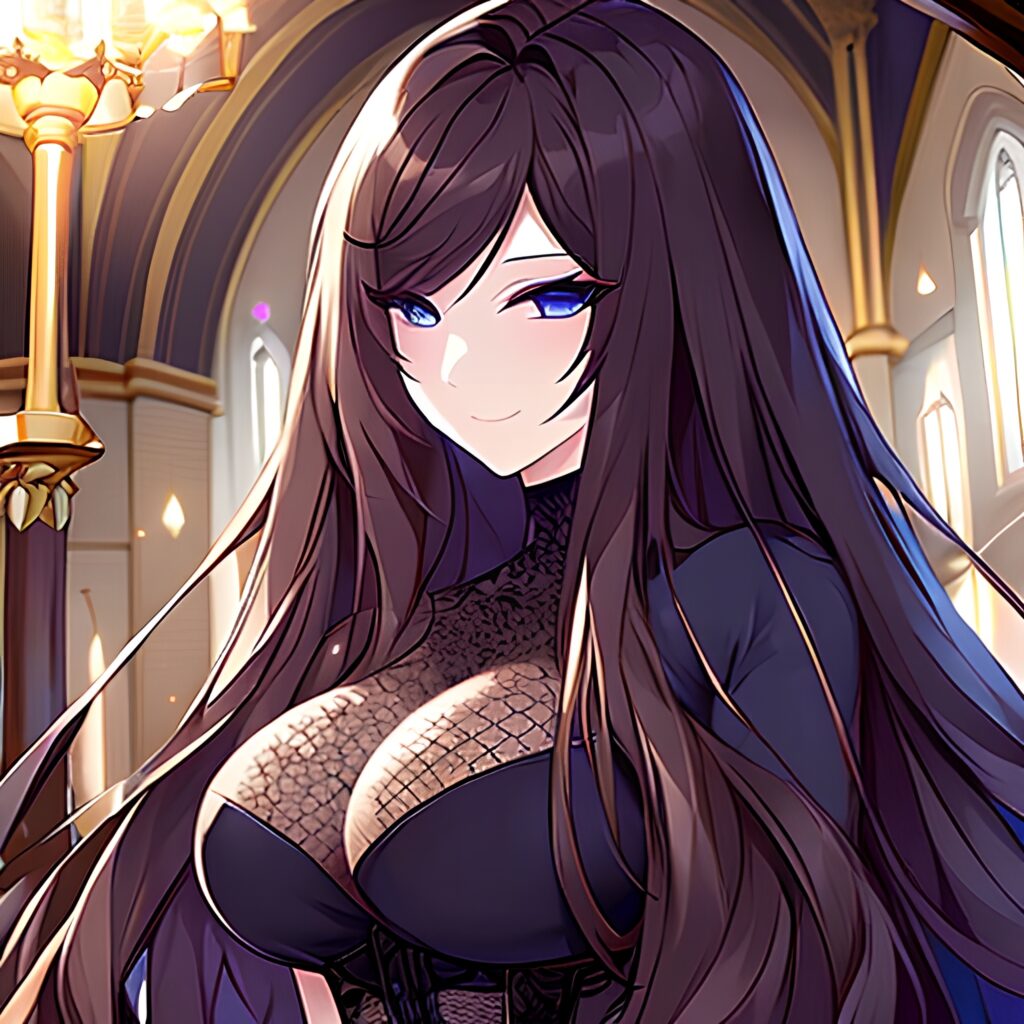 woman brunette church fishnet long hair messy hair
