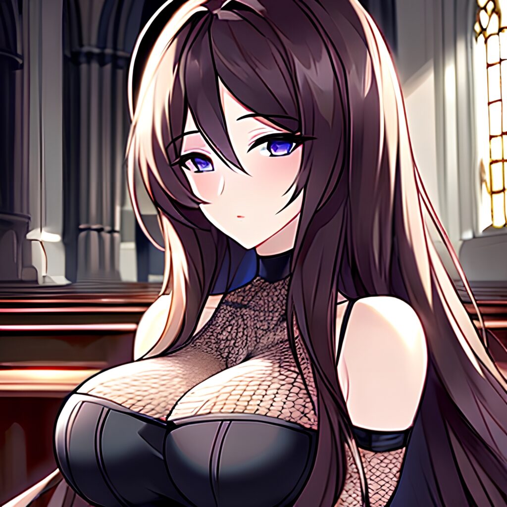 woman brunette church fishnet messy hair long hair