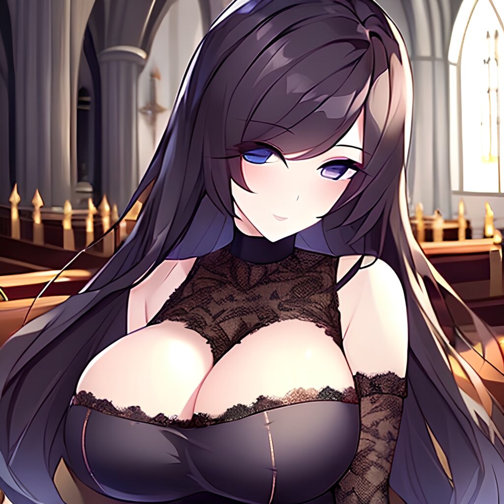 woman brunette church fishnet messy hair long hair