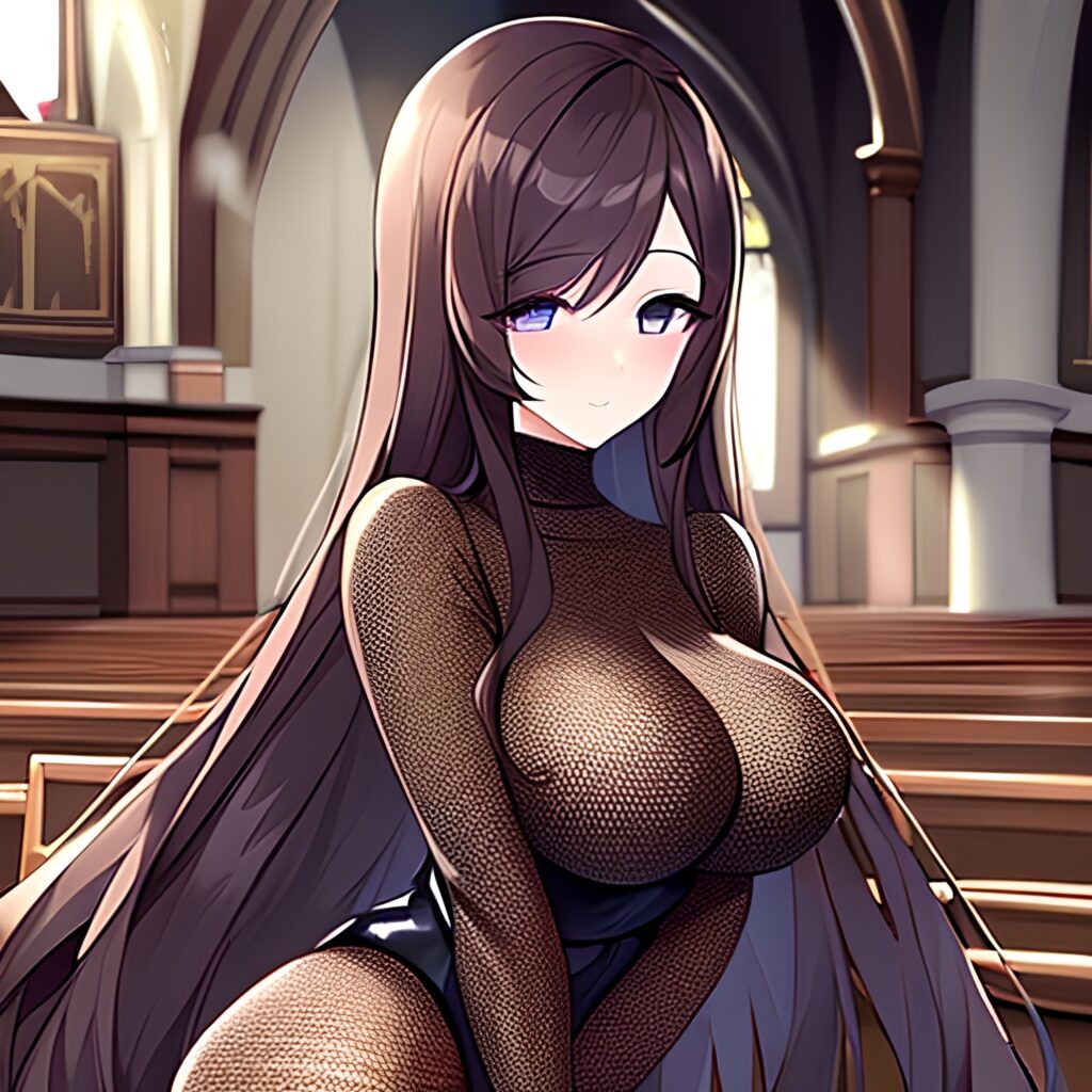 woman brunette church fishnet messy hair long hair