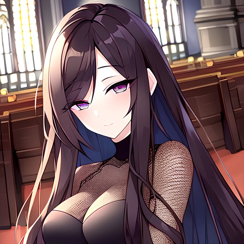 woman brunette church fishnet messy hair long hair