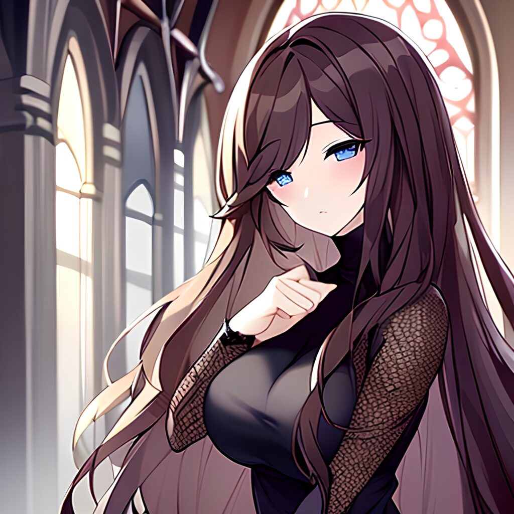 woman brunette church long hair fishnet messy hair 