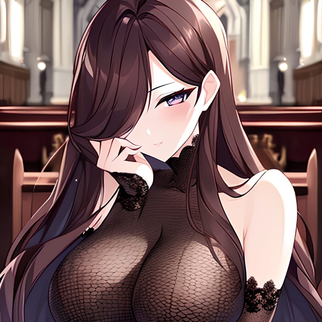 woman brunette church long hair fishnet messy hair