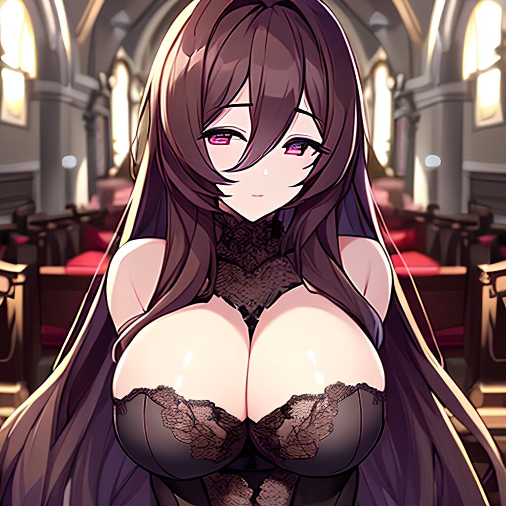 woman brunette church long hair messy hair fishnet