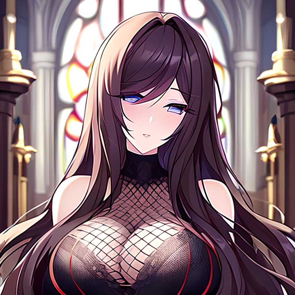woman brunette church long hair messy hair fishnet 