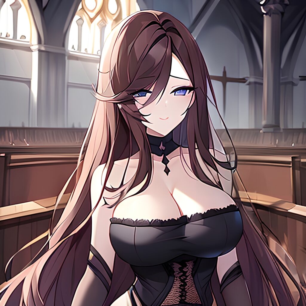 woman brunette church messy hair fishnet long hair 