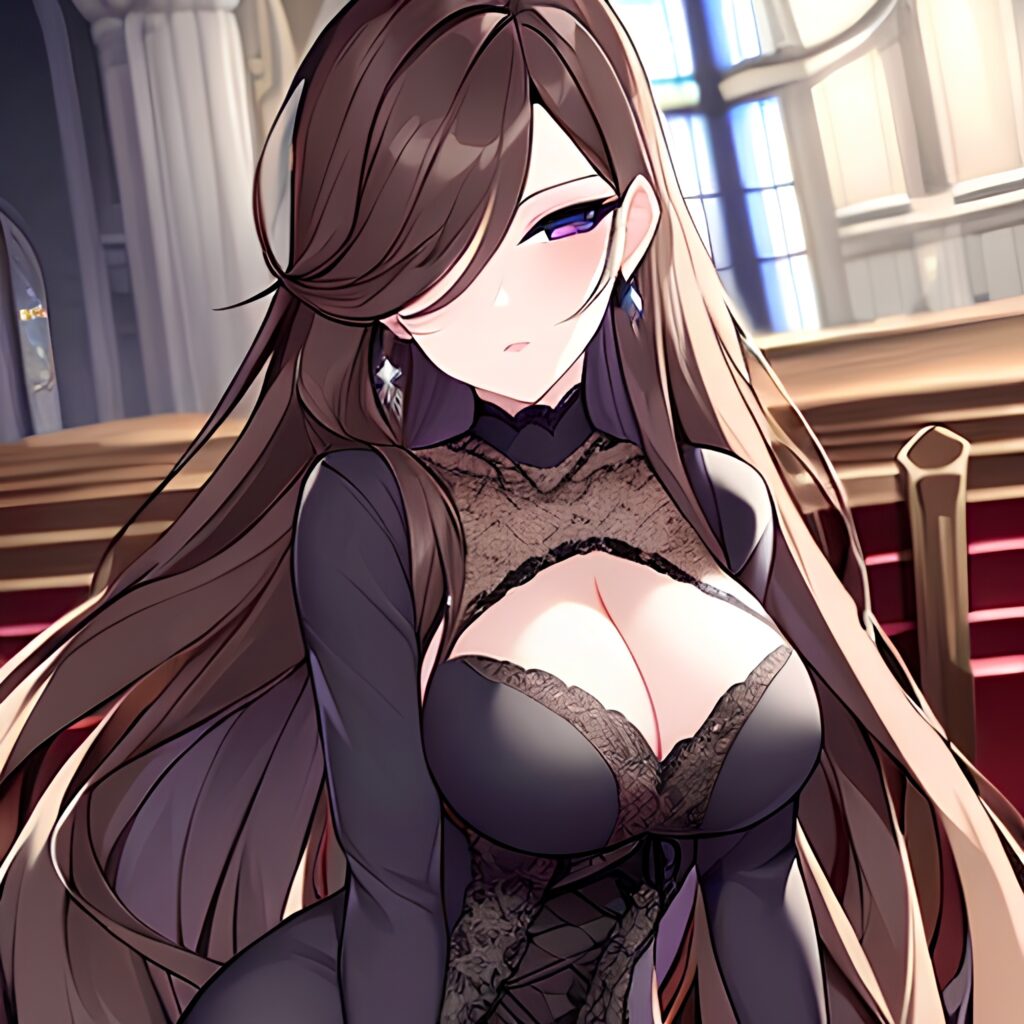 woman brunette church messy hair long hair fishnet 