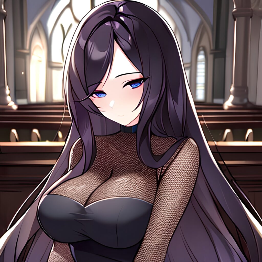 woman brunette church messy hair long hair fishnet