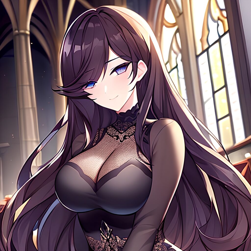 woman brunette church messy hair long hair fishnet 