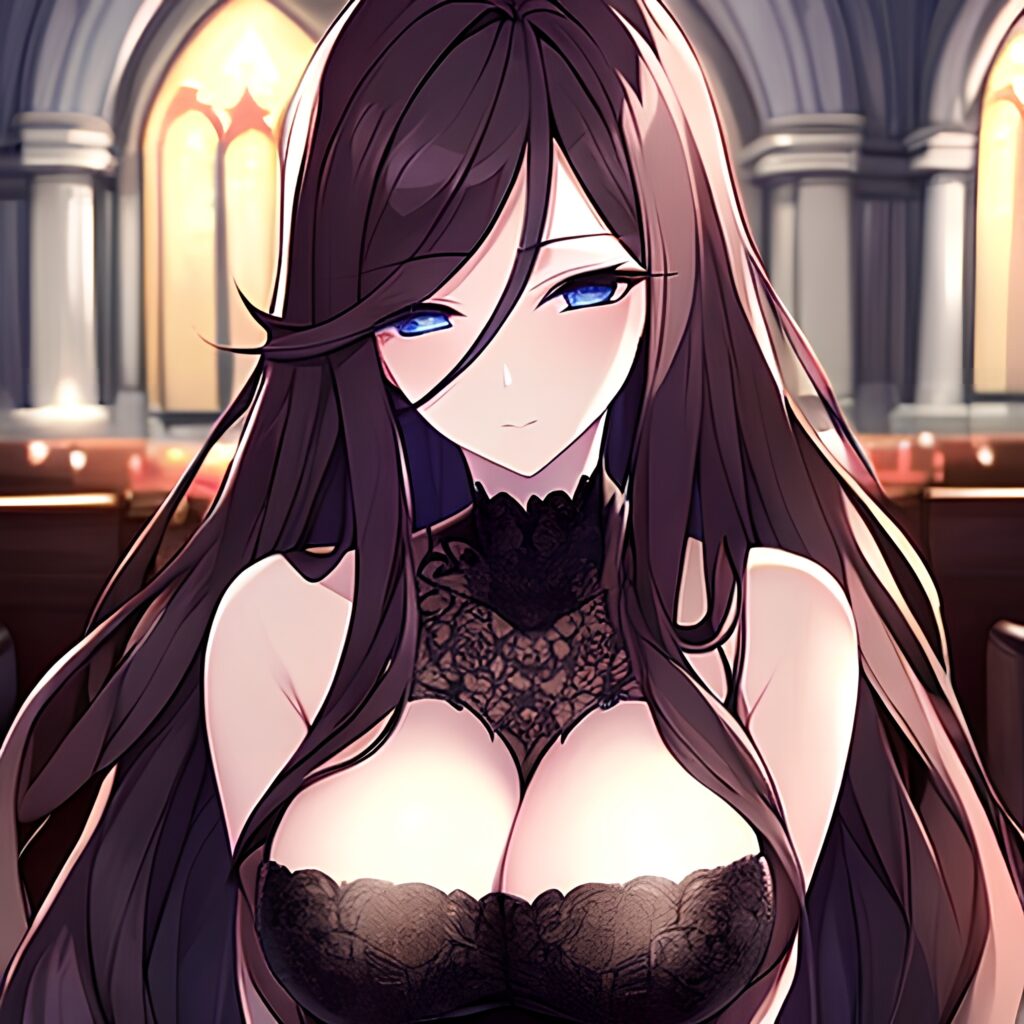 woman brunette fishnet church long hair messy hair
