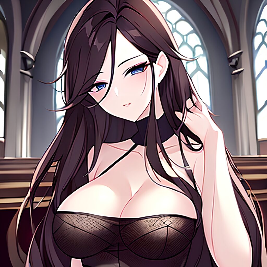 woman brunette fishnet church messy hair long hair 